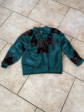 Vintage Lavon Petite 1995 Satin Jacket in Teal